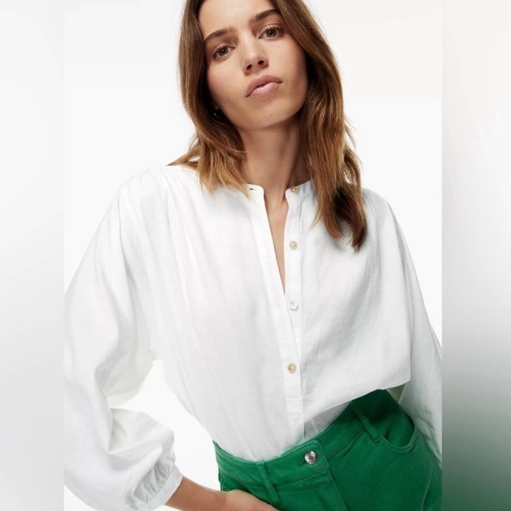 ARITZIA Wilfred Free Linen Blend Popover Relaxed Oversized Top White in Small